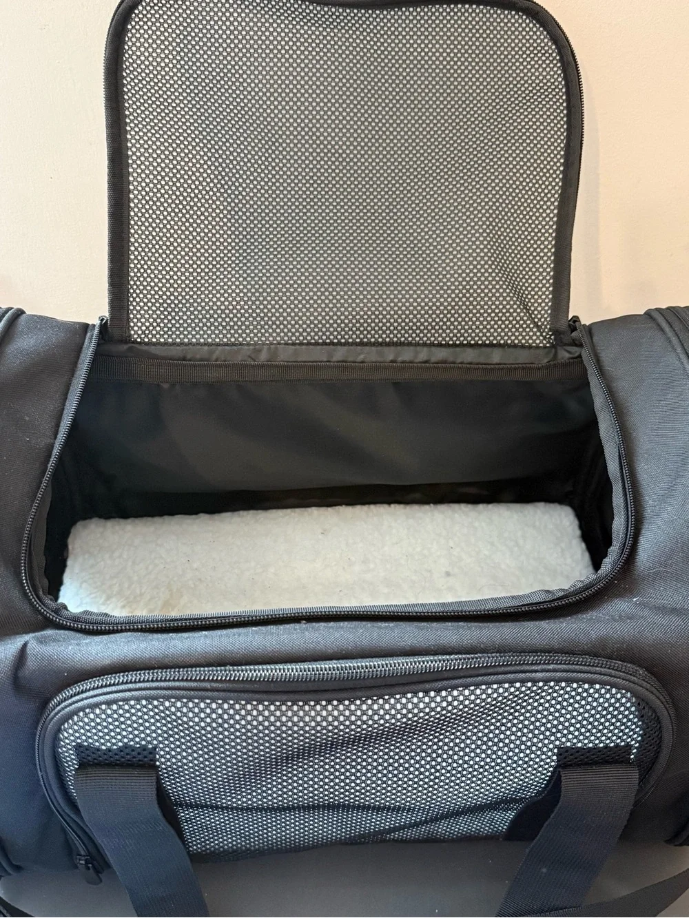Men's Black Duffel Bag with Mesh Panel and Adjustable Strap